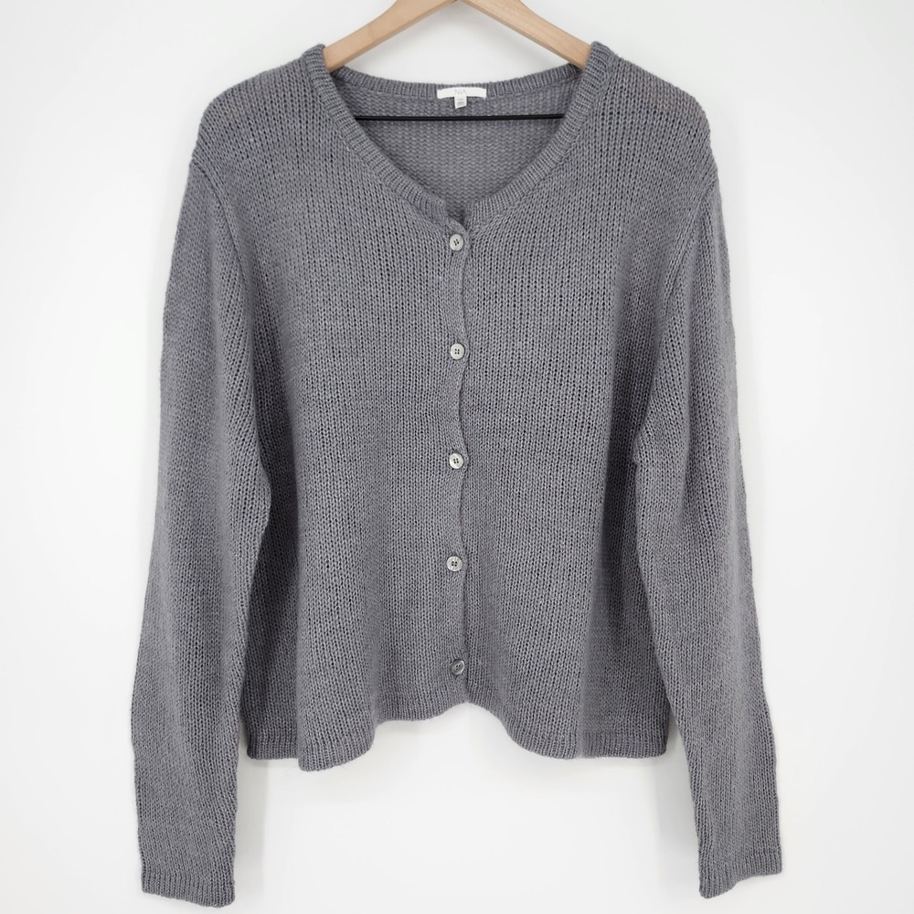 NIA Grey Wool Blend Knit Cardigan Womens Plus Size Scandi Chic Maximalism Boxy - Picture 2 of 8